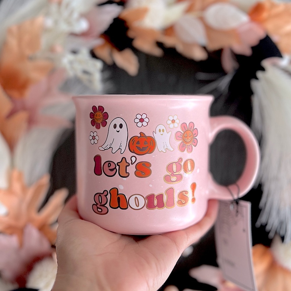 ✨NEW👻Cobwebs and Cauldrons Pink Lets Go Ghouls! Ghost Mug🩷